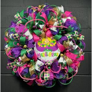 Mardi Gras Wreath XL Front Door Deco Mesh Decor 26 Inch